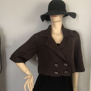 NWT.BEBE Top.CROP DBL Breast Jacket . Sweater. Color City Brown.Size S.
